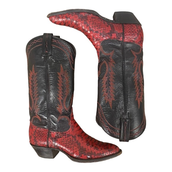 Tony Lama Shoes - Tony Lama Vintage Ted Python Snakeskin Western Cowboy Boots